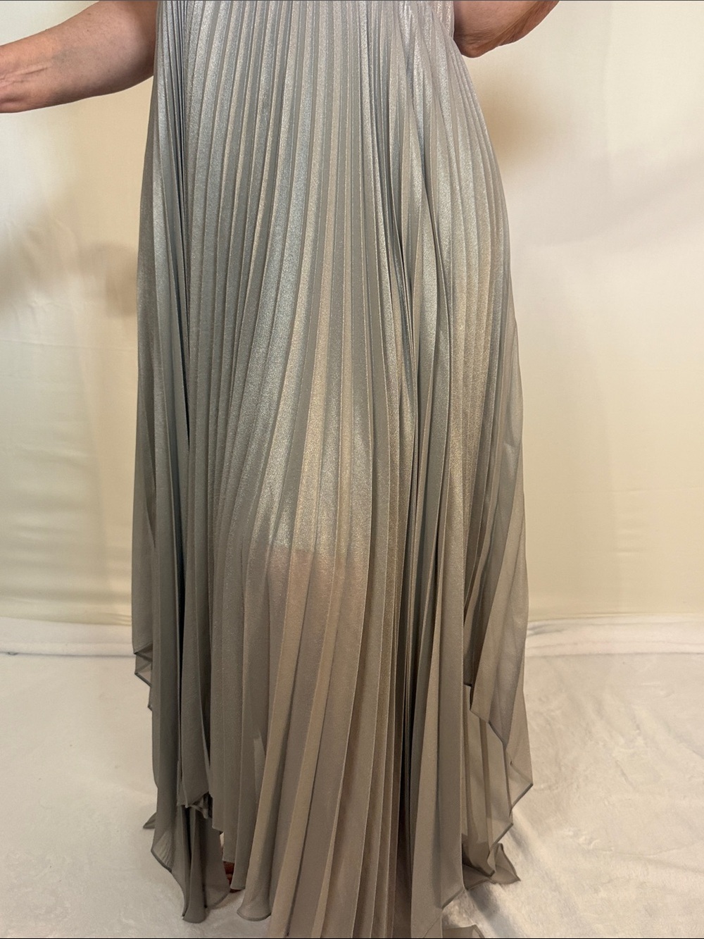 ALLSAINTS SILVER PLEATED MAXI DRESS SZ L - Picture 5 of 8